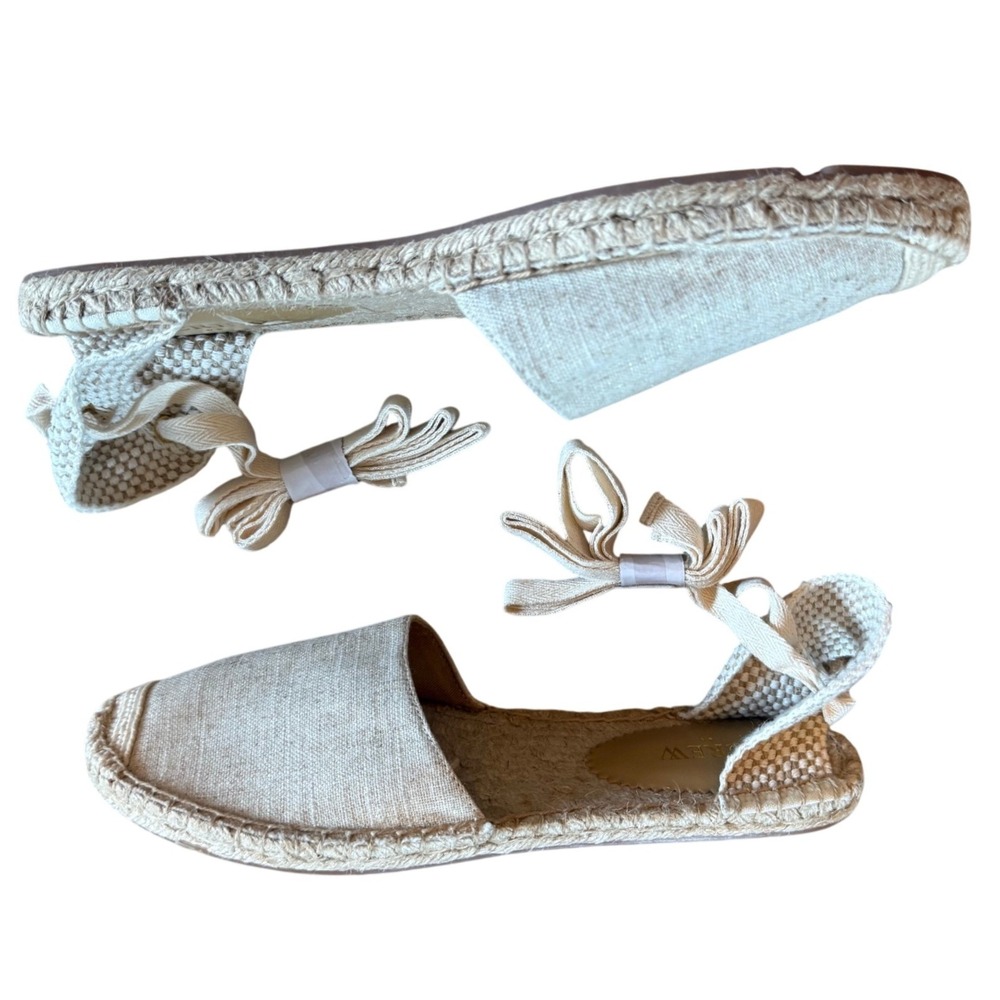 J.Crew Beige Linen Lace Up Espadrille Flats Women's 9